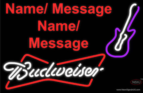 Budweiser White Violet Guitar Real Neon Glass Tube Neon Sign 