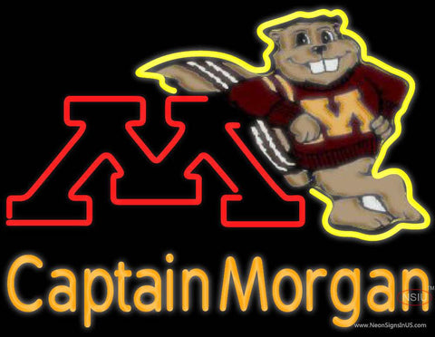 Captain Morgan Minnesota Golden Gophers Hockey Real Neon Glass Tube Neon Sign