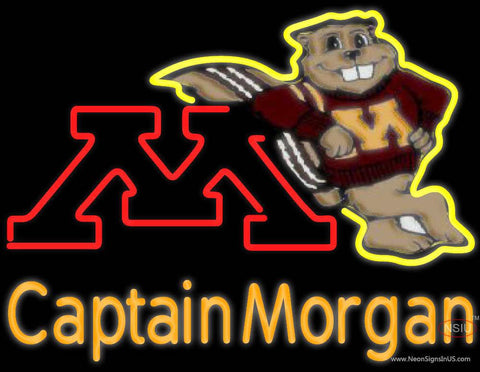 Captain Morgan Minnesota Golden Gophers Hockey Real Neon Glass Tube Neon Sign 
