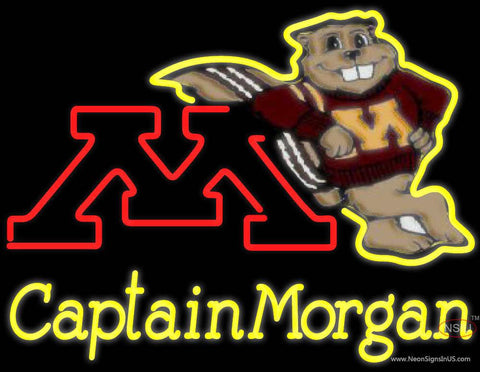 Captain Morgan Minnesota Golden Gophers Hockey Real Neon Glass Tube Neon Sign 