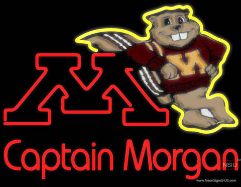 Captain Morgan Minnesota Golden Gophers Hockey Real Neon Glass Tube Neon Sign