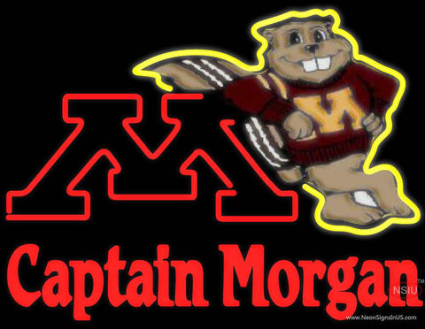 Captain Morgan Minnesota Golden Gophers Hockey Real Neon Glass Tube Neon Sign 