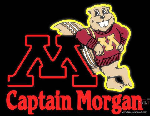 Captain Morgan Minnesota Golden Gophers Hockey Real Neon Glass Tube Neon Sign