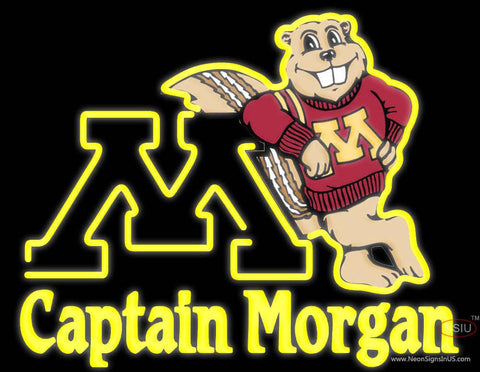 Captain Morgan Minnesota Golden Gophers Hockey Real Neon Glass Tube Neon Sign