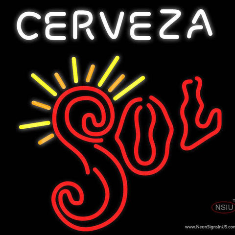 Cerveza Sol Sun Rays Real Neon Glass Tube Neon Sign  x