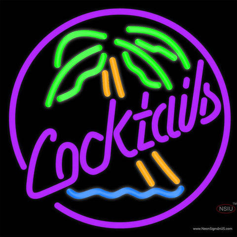 Cocktail Oval Palm Tree Real Neon Glass Tube Neon Sign x 