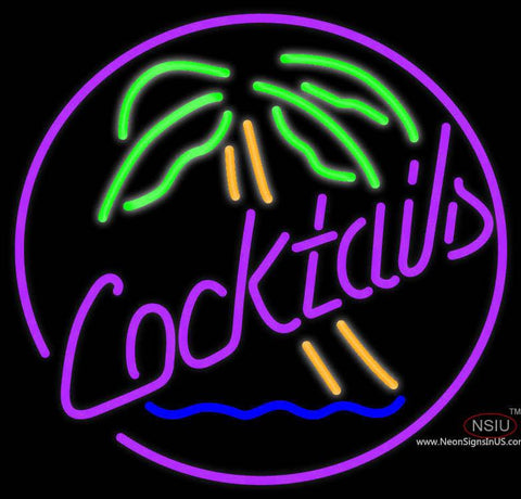Cocktail Oval Palm Tree Real Neon Glass Tube Neon Sign x 