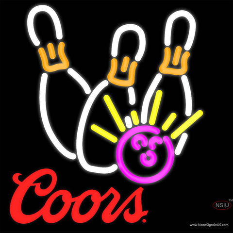 Coors Bowling Neon White Pink Real Neon Glass Tube Neon Sign   x 