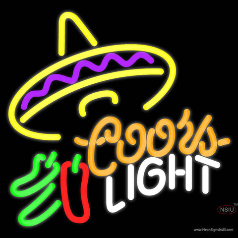 Coors Light Mexican Sombrero Chili Peppers Neon Beer Sign x 