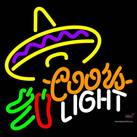 Coors Light Mexican Sombrero Chili Peppers Neon Beer Sign x 