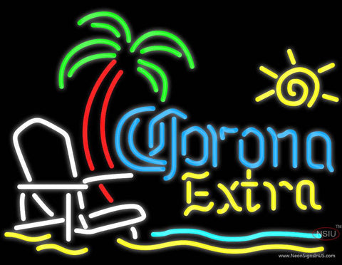Corona Beach Extra Chair And Palm Tree Neon Beer Signs 