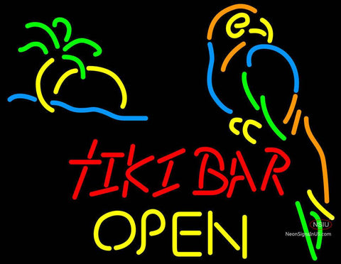 Corona Tiki Bar Palm Tree Parrot Open Neon Beer Sign 