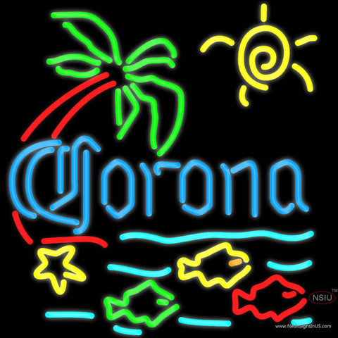 Corona Tropical Fish W Palm Tree Neon Beer Signs