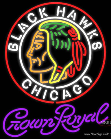 Crown Royal Commemorative  Chicago Blackhawks Hockey Real Neon Glass Tube Neon Sign 
