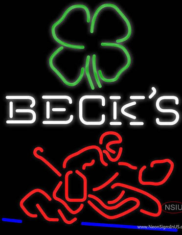 Custom Becks Logo With Shamrock And Hockey Player Real Neon Glass Tube Neon Sign