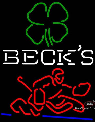 Custom Becks Logo With Shamrock And Hockey Player Neon Sign 