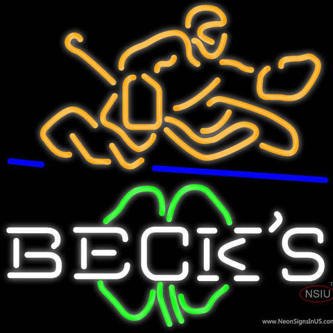 Custom Becks Logo With Shamrock And Hockey Player Real Neon Glass Tube Neon Sign