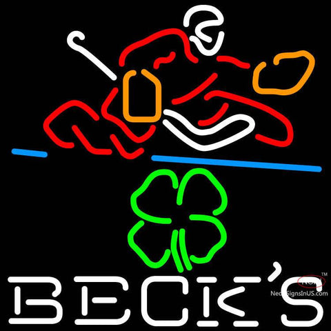 Custom Becks Logo With Shamrock And Hockey Player Neon Sign 