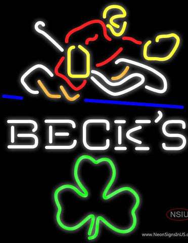 Custom Becks Logo With Shamrock And Hockey Player Real Neon Glass Tube Neon Sign