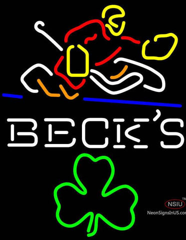 Custom Becks Logo With Shamrock And Hockey Player Neon Sign 