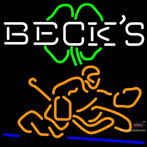 Custom Becks Logo With Shamrock And Hockey Player Neon Sign  