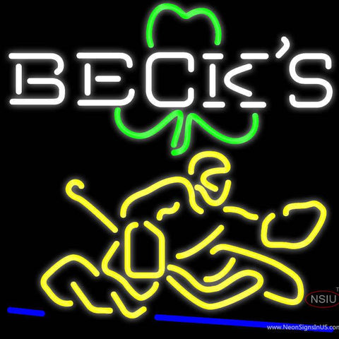 Custom Becks Logo With Shamrock And Hockey Player Real Neon Glass Tube Neon Sign