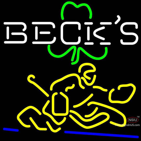 Custom Becks Logo With Shamrock And Hockey Player Neon Sign 