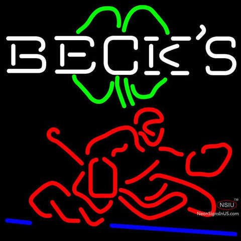 Custom Becks Logo With Shamrock And Hockey Player Neon Sign 7