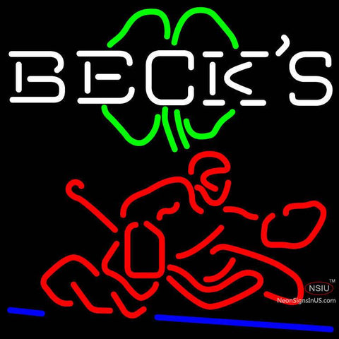 Custom Becks Logo With Shamrock And Hockey Player Neon Sign 7 