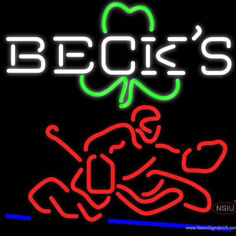 Custom Becks Logo With Shamrock And Hockey Player Real Neon Glass Tube Neon Sign