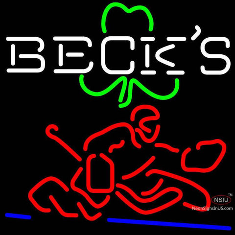 Custom Becks Logo With Shamrock And Hockey Player Neon Sign  