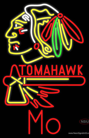 Custom Blackhawks Stock  Tomahawk Logo Mo Real Neon Glass Tube Neon Sign