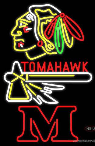 Custom Blackhawks Stock  Tomahawk Logo Mo Real Neon Glass Tube Neon Sign 