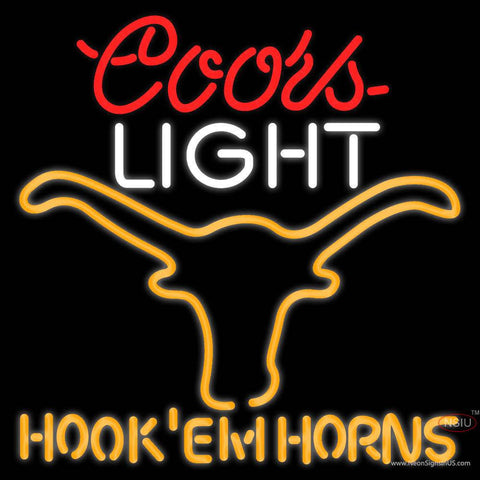 Custom Coors Light Logo Texas Longhorns Hook Em Horns Real Neon Glass Tube Neon Sign 
