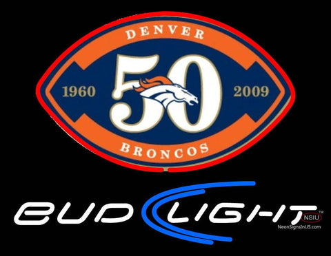 Custom Broncos  Year Anniversary Bud Light Neon Sign 
