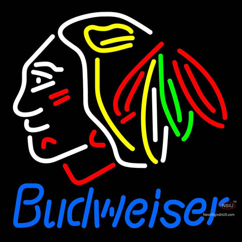 Custom Budweiser Chicago Blackhawks Indian Hockey Neon Sign  