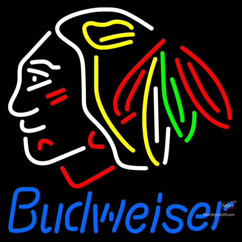 Custom Budweiser Chicago Blackhawks Indian Hockey Neon Sign  