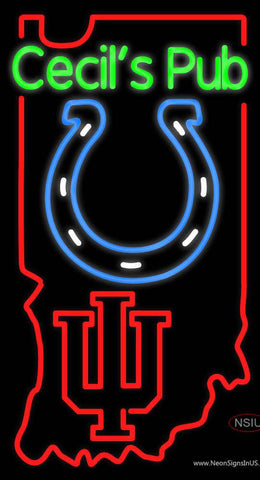 Custom Cecils Pub With Colts And Indiana Hoosiers Real Neon Glass Tube Neon Sign 
