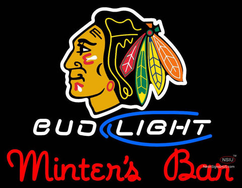 Custom Chicago Blackhawks Bud Light With Minters Bar Neon Sign  