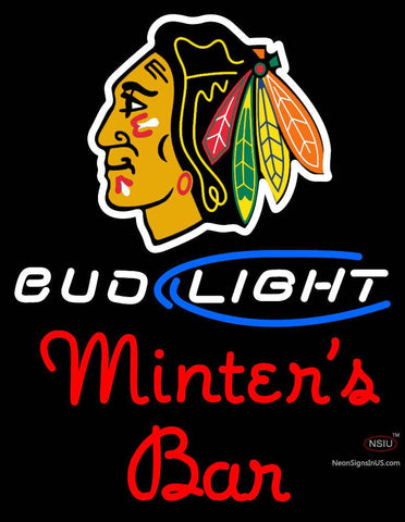 Custom Chicago Blackhawks Bud Light With Minters Bar Neon Sign  
