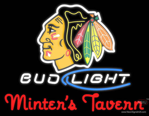 Custom Chicago Blackhawks Bud Light With Minters Tavern Real Neon Glass Tube Neon Sign 