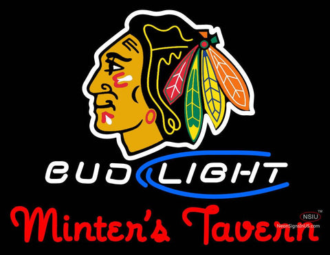 Custom Chicago Blackhawks Bud Light With Minters Tavern Neon Sign  