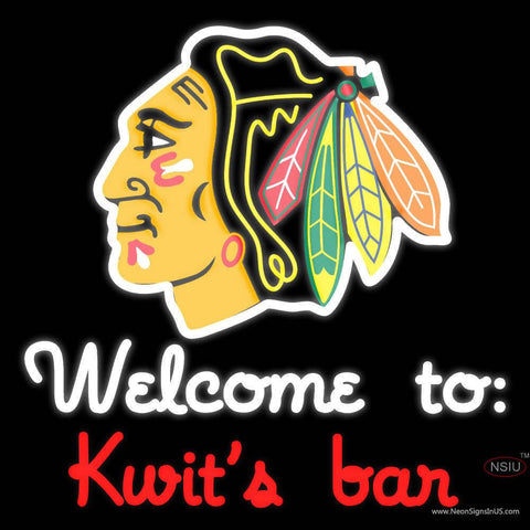 Custom Chicago Blackhawks Welcome To Kwits Bar Real Neon Glass Tube Neon Sign 