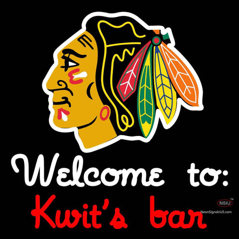 Custom Chicago Blackhawks Welcome To Kwits Bar Neon Sign  