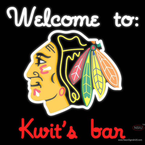 Custom Chicago Blackhawks Welcome To Kwits Bar Real Neon Glass Tube Neon Sign 