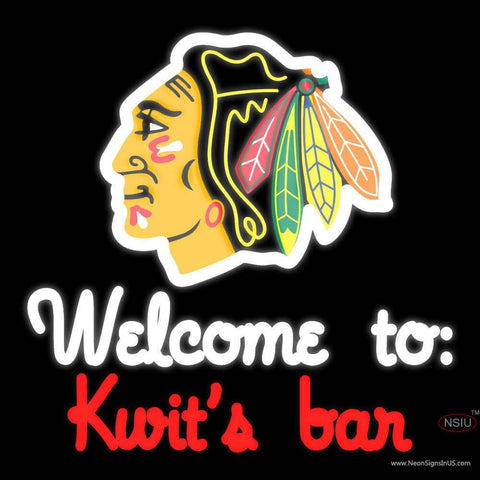 Custom Chicago Blackhawks Welcome To Kwits Bar Real Neon Glass Tube Neon Sign 