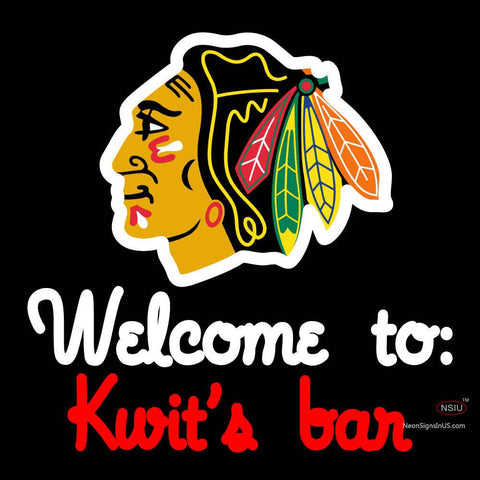 Custom Chicago Blackhawks Welcome To Kwits Bar Neon Sign  