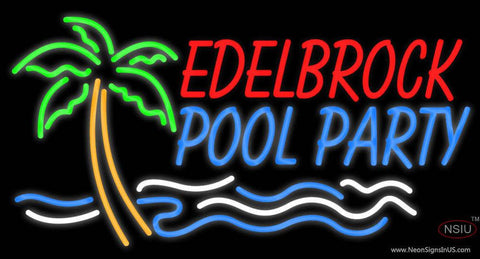 Custom Edelbrock Pool Party With Palm Tree And Wave Real Neon Glass Tube Neon Sign 