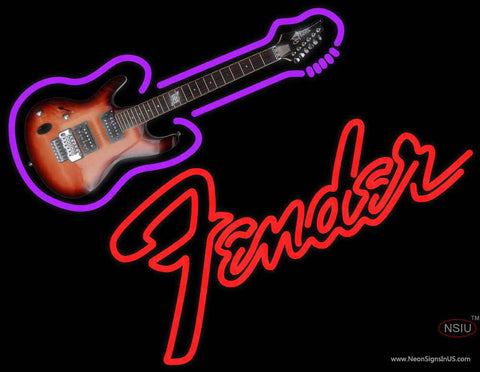 Fender Red Guitar Real Neon Glass Tube Neon Sign 