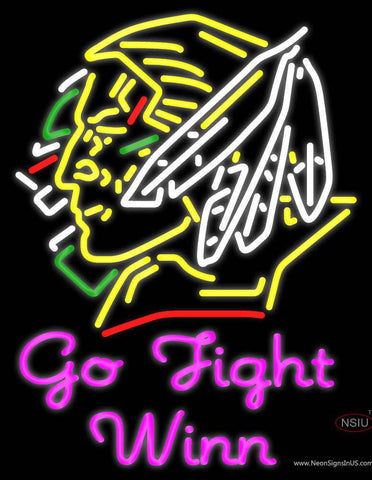 Custom Go Fight Winn With Fighting Sioux Head Real Neon Glass Tube Neon Sign 